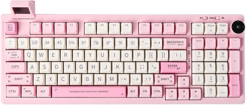 Photo 1 of EPOMAKER RT100 97 Keys Gasket BT5.0/2.4G/USB-C Mechanical Keyboard with Customizable Display Screen, Knob, Hot Swappable Socket, 5000mAh Battery for Win/Mac(RT100 Pink, Wisteria Linear Switch) Wisteria Linear Switch RT100 Pink