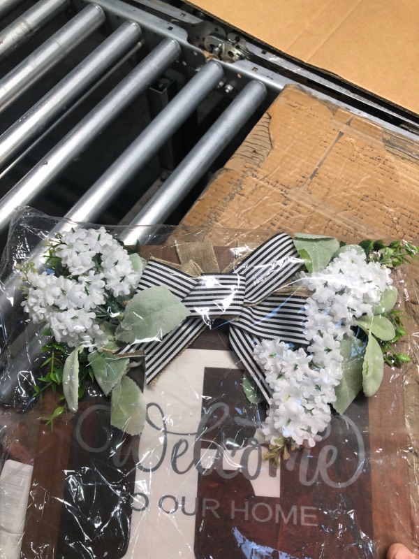 Photo 1 of 2023 New Last Name Year Round Front Door Wreath Front Porch Decoration 26 Letter Welcome Sign with Eucalyptus Garland and Bow Spring Wreaths for Front Door Outside Hanger Garland (F)