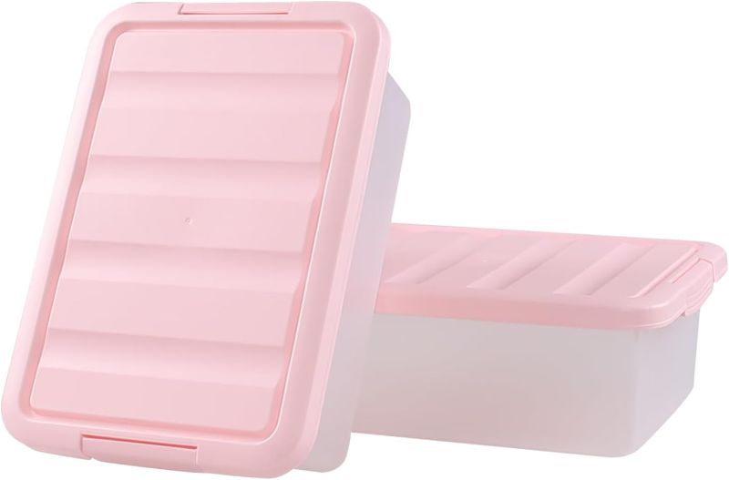 Photo 1 of 14 Quart Plastic Storage Box, Latching Storage Bin with Pink Lid, 2 Packs