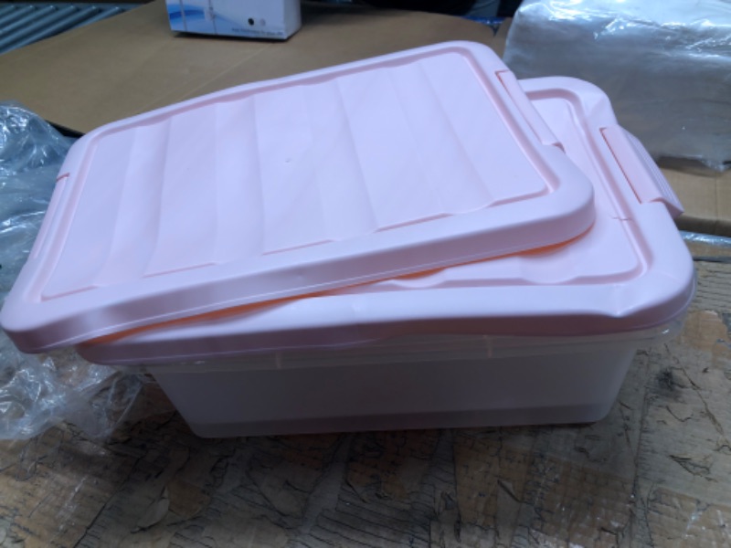 Photo 1 of 14 Quart Plastic Storage Box, Latching Storage Bin with Pink Lid, 2 Packs