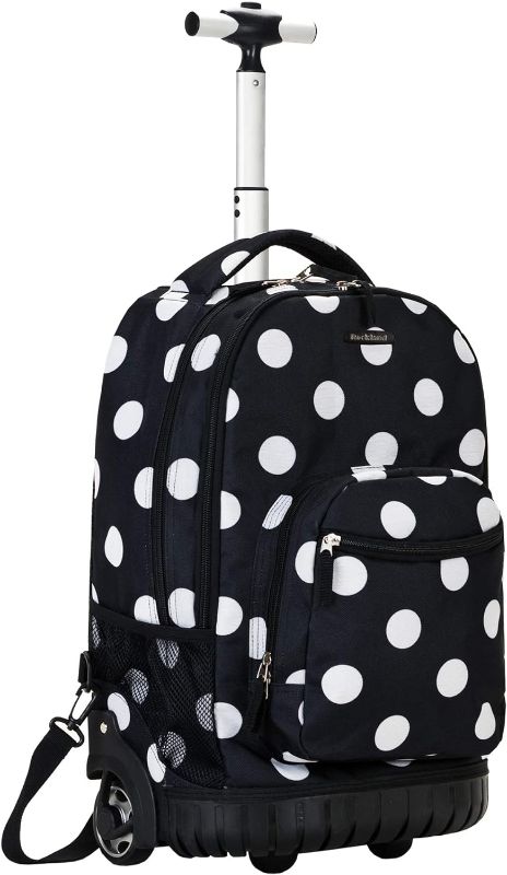 Photo 1 of ****HANDLE BROKEN**** 
Rockland Single Handle Rolling Backpack, Black Dot, 19-Inch damaged handle 