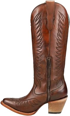 Photo 1 of Corral Boots Womens Ld Embroidery Snip Toe Casual Boots Mid Calf Mid Heel 2-3" - Brown - 8.5