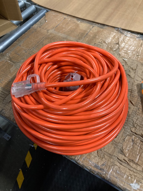 Photo 1 of 250 ft Outdoor Extension Cord Waterproof 12/3 Gauge Heavy Duty with Lighted end, Flexible Cold-Resistant 3 Prong Electric Cord Outside, 15Amp 1875W 12AWG SJTW, Orange, ETL HUANCHAIN Orange 250 foot