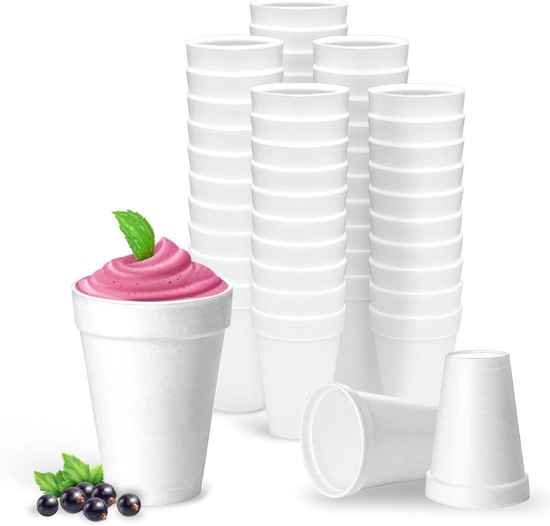 Photo 1 of 16 Oz Disposable Foam Cups (50 Pack), White Foam Cup Insulates Hot & Cold Beverages, Made in the USA, To-Go Cups - for Coffee, Tea, Hot Cocoa, Soup, Broth, Smoothie, Soda, Juice