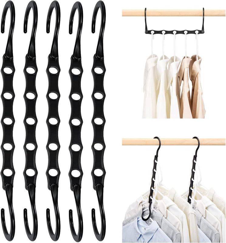 Photo 1 of 16 Pack Hangers Space Saving Magic Sturdy Space Saver Storage Smart Plastic Clothes Hanger Organizer Closet Organizers and Storage for Closet Wardrobe Apartment College Dorm Room Essentials, Black