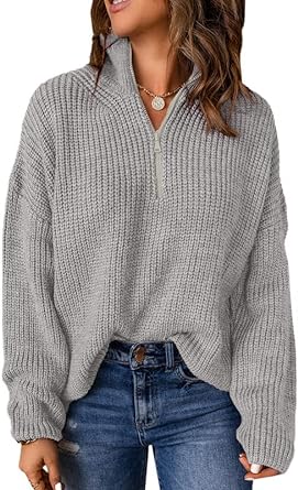 Photo 1 of Dokotoo Womens Sweaters Long Sleeve 1/4 Zip Pullover Polo V Neck Dressy Casual Tops Small A1 Gray SIZE, (S) .