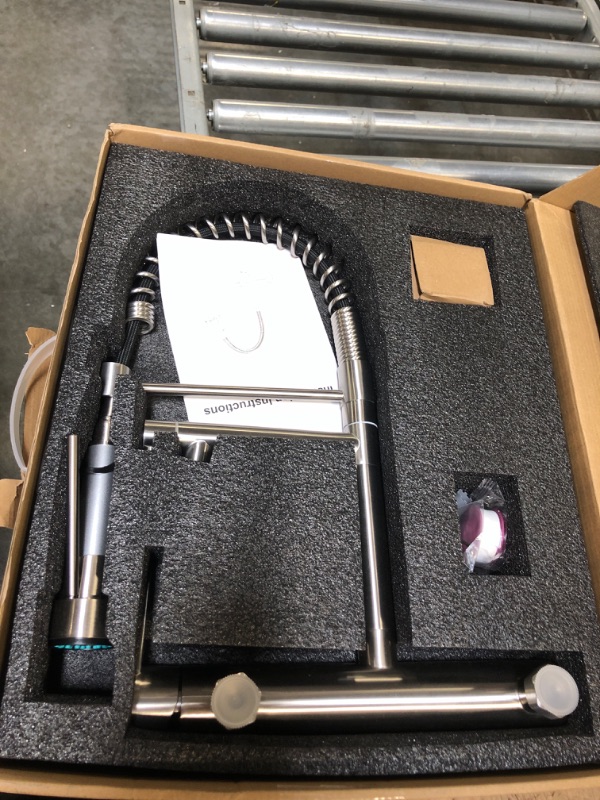 Photo 1 of Wall Mount Faucet 8 Inches Center, with Dual Sprayers, Pull Down Sprayer Faucets, High Arc Spring Kitchen Sink Faucet, Grifos De Cocina, Brushed Nickel Brushed Nickle, Dual Spouts