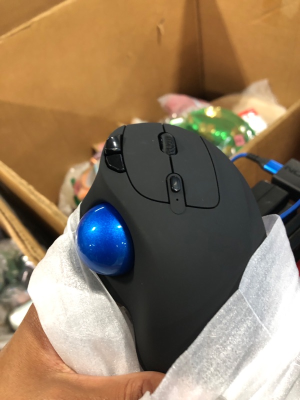 Photo 2 of Wireless Trackball Mouse, Rechargeable Ergonomic Mouse, Easy Thumb Control, Precise & Smooth Tracking, 3 Device Connection (Bluetooth or USB), Compatible for PC, Laptop, iPad, Mac, Windows, Android B-Blue