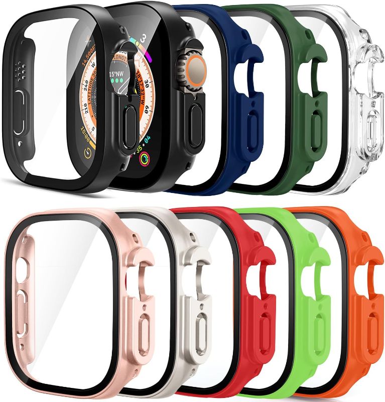 Photo 1 of [9 Pack] Pocoukate Case Compatible with 49mm Apple Watch Ultra & Ultra 2 with Tempered Glass Screen Protector Full Scratch-Resistant Protective Cover Bumper for Apple Watch 49 mm