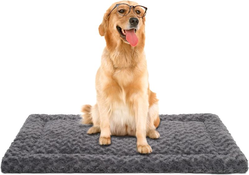 Photo 1 of Washable Dog Bed Mat Reversible Dog Crate Pad Soft Fluffy Pet Kennel Beds Dog Sleeping Mattress for Large Jumbo Medium Small Dogs, 41 x 27 Inch, Gray