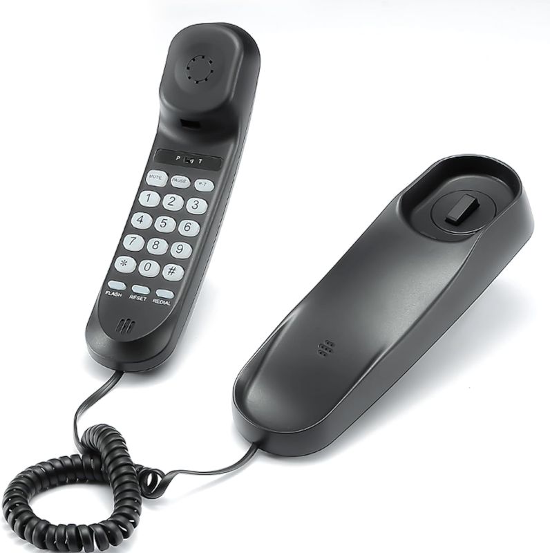 Photo 1 of Land Line Telephones for Home - Corded, Easy-to-Use Big Button Telephone for Home Office, Seniors, and House Phone; Analog Desk Phone with Vintage Wall Phone Design - Home Phone, Black