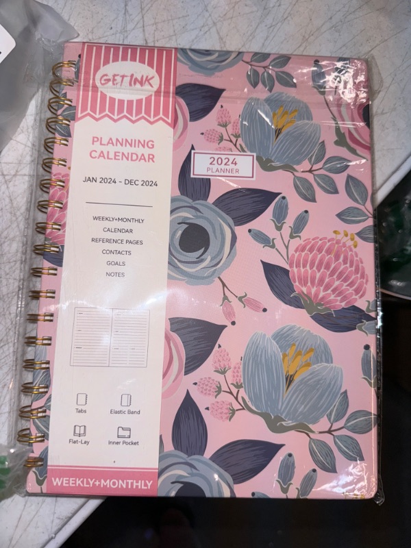 Photo 2 of 2024 Planner Daily Weekly and Monthly for Women, Jan.2024 - Dec.2024, Hardcover Agenda 2024 Calendar Planner Book with Monthly Tab, Spiral Bound, Inner Pocket,7.5”×10” Floral Blue