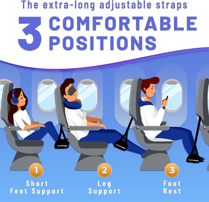 Photo 1 of 2-Pack Airplane Travel-Essentials Travel Footrest - Length Adjustable Airplane Foot Hammock - Relief Legs and Lower Back Soreness for Long Trip