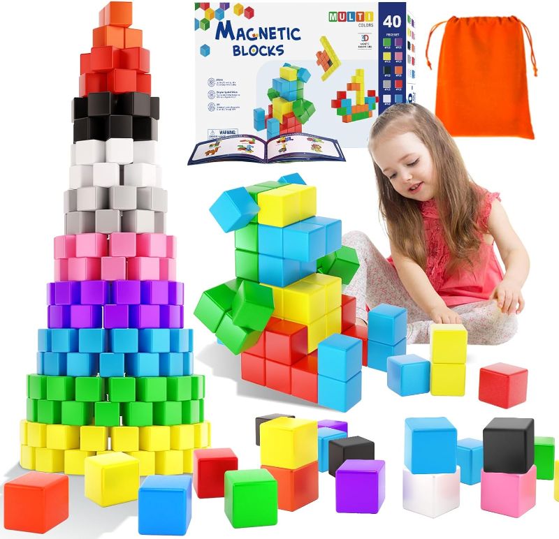 Photo 1 of Magnetic Blocks for Toddler Toys, Montessori Sensory STEM Building Preschool Magnet Toys for 3 4 5 6 Year Old Boys and Girls, Large Magnetic Cubes Building Blocks for Kids 10 Colors