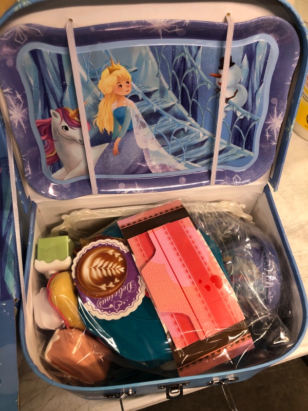 Photo 2 of Golray Tea Party Set for Little Girls Frozen Toys Inspired Elsa Princess Gift, 49Pcs Kid Tin Tea Set & Luxury Food Playset & Carry Case, Kitchen Pretend Play Toy 3-5 Years Toddler Girls Birthday Gift