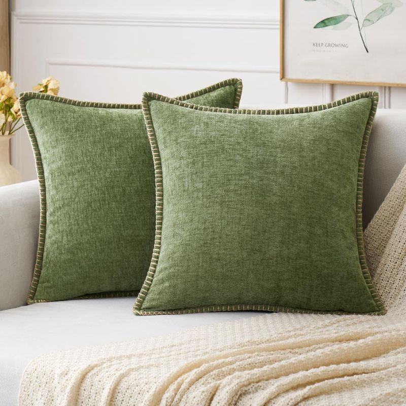 Photo 1 of MIULEE Pack of 2 Couch Throw Pillow Covers 18x18 Inch Soft Sage Green Spring Chenille Pillow Covers for Sofa Living Room Solid Dyed Pillow Cases