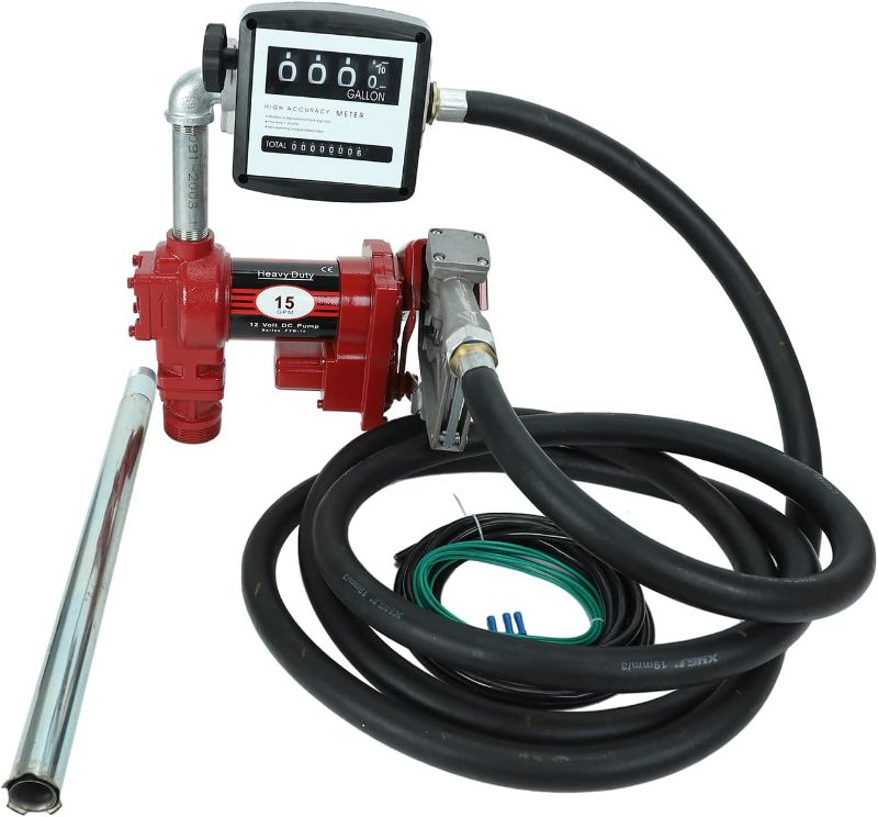 Photo 1 of 12V 15 GPM Fuel Transfer Pump DC Gasoline for Gasoline Diesel Kerosene with Flow Meter Red 