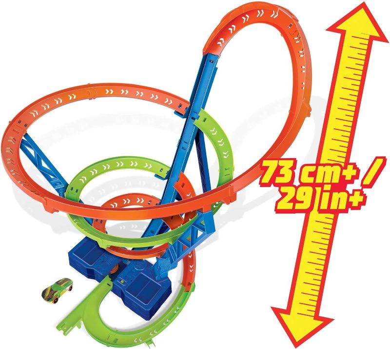 Photo 1 of Hot Wheels Toy Car Track Set Spiral Speed Crash, Powered by Motorized Booster, 29-in Tall Track with 1:64 Scale Car