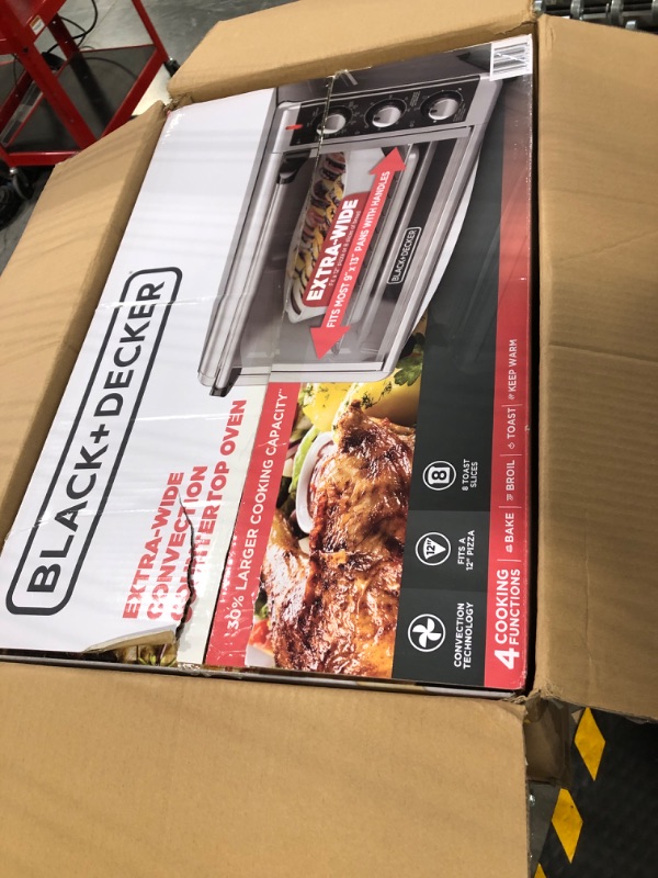 Photo 3 of BLACK+DECKER 8-Slice Extra Wide Convection Toaster Oven, TO3250XSB, Fits 9"x13" Oven Pans and 12" Pizza, Stainless Steel/Black