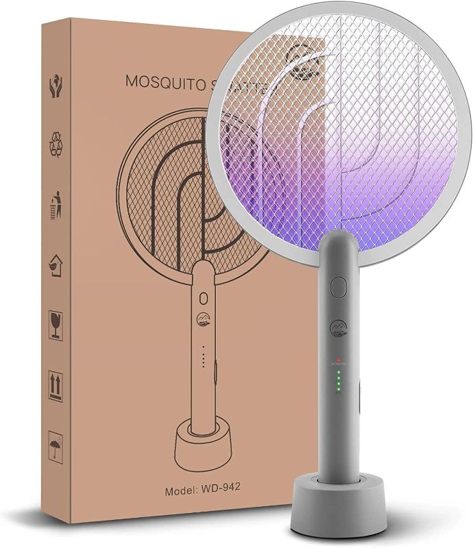 Photo 1 of Electric Fly Swatter Racket, Mosiller 2 in 1 Smart Bug Zapper with USB Rechargeable Base, Powerful Mosquitoes Trap Lamp & Fly Killer with 3-Layer Safety Mesh for Home, Bedroom, Kitchen, Patio?1 Pack?