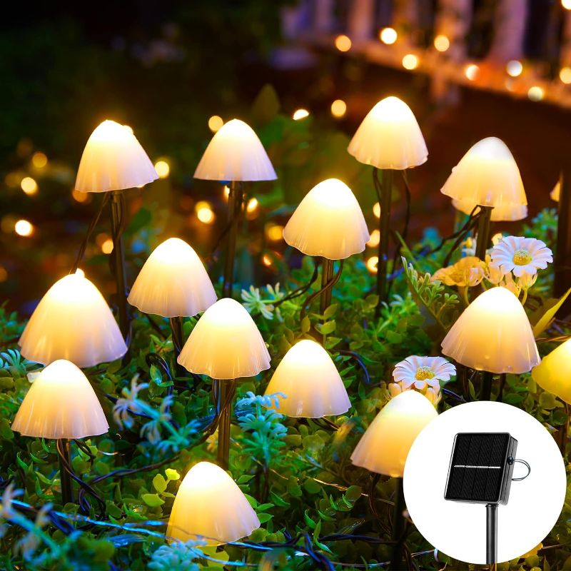 Photo 1 of Solar Mushroom Garden Lights for Outside, 20 LED 32.8FT Solar String Lights Outdoor Waterproof for Fence with 8 Lighting Modes, Solar Pathway Lights for Patio Yard Decorative