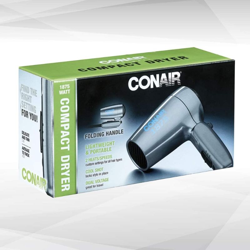 Photo 1 of Conair Travel Hair Dryer with Dual Voltage, 1875W Compact Hair Dryer with Folding Handle, Travel Blow Dryer