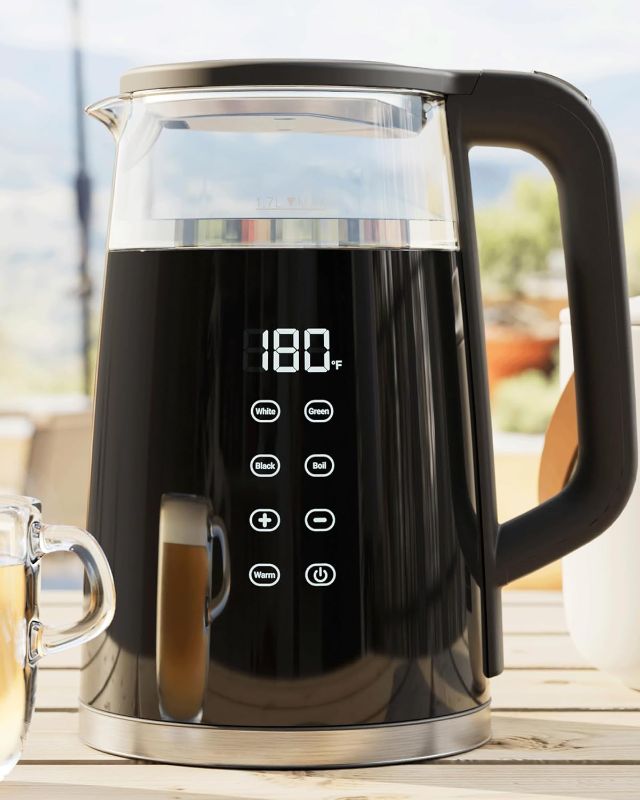 Photo 1 of Veken Electric Tea Kettle, BPA Free, 1.7 Liter/ 1500W, Digital Display Temperature Control, Keep Warmer, Hot Water Boiler Heater Pot, Automatic Shut Off, Boil Dry Protection, Glass Boiling Teapot ***USED*** 