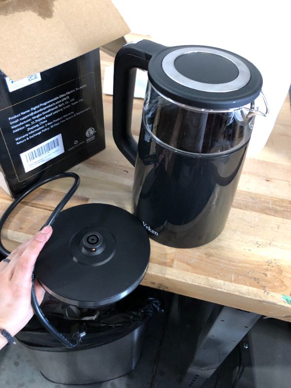 Photo 1 of Veken Electric Tea Kettle, BPA Free, 1.7 Liter/ 1500W, Digital Display Temperature Control, Keep Warmer, Hot Water Boiler Heater Pot, Automatic Shut Off, Boil Dry Protection, Glass Boiling Teapot ***USED*** 
