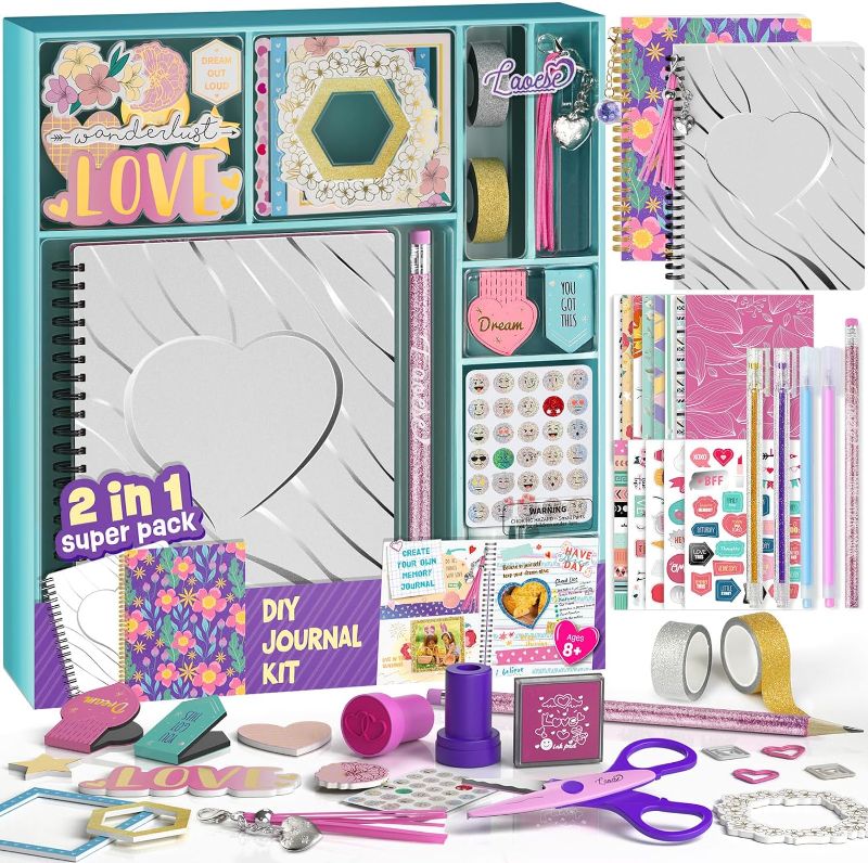 Photo 1 of 2-Pack DIY Journal Kit - 150+Pcs Gifts for Girls Ages 8 9 10 11 12 Year Old - Birthday Gifts for Girls - Art and Crafts for Kid - Scrapbook Set