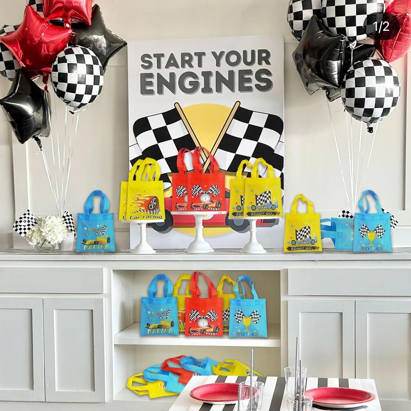 Photo 2 of 16 PCS Racing Car Party Favor Bags Race Non-Woven Gift Bags Treat Gift Bags for Kids Birthday Party Car Theme Party Baby Shower Racer Goodie Bags Supplies (Style 1)