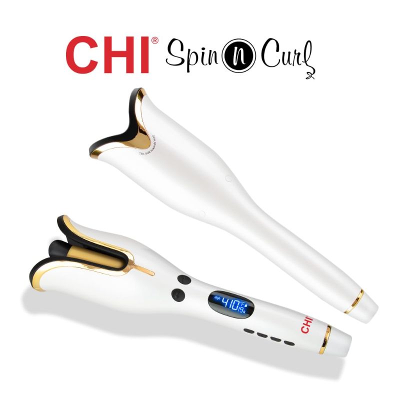 Photo 1 of CHI Spin N Curl 1" Ceramic Rotating Curler In White, 1 Pound. Ideal for Shoulder-Length Hair between 6-16” inches.