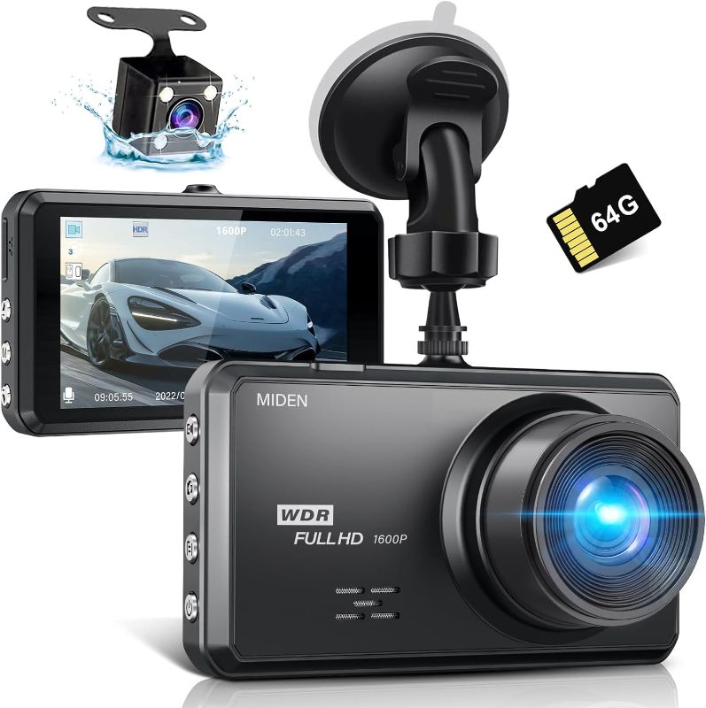 Photo 1 of S7 2.5K Dash Cam Front and Rear,64G SD Card,1600P+1080P FHD Dual Dash Camera for Cars,176°+160° Wide Angle,3.2'' IPS Screen Dashcam,G-Sensor,Loop Recording,WDR,Night Vision,24H Parking Monitor