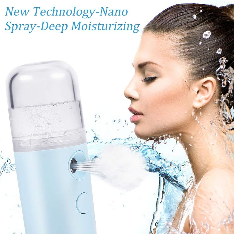 Photo 2 of 4 Pieces Nano Facial Mister Handy Nano Mist Sprayer 30ml Visual Water Tank Portable Face Steamer Mini USB Nano Mister for Lash Extensions, Skin Care, Makeup (White, Light Pink, Blue, Pink)