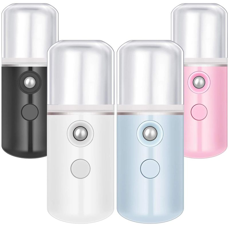 Photo 1 of 4 Pieces Nano Facial Mister Handy Nano Mist Sprayer 30ml Visual Water Tank Portable Face Steamer Mini USB Nano Mister for Lash Extensions, Skin Care, Makeup (White, Light Pink, Blue, Pink)