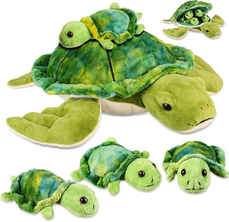 Photo 1 of Aoriher 5 Pieces Plush Turtle Set 12 Inch Stuffed Sea Turtle Mom with 4 Little Plush Turtles Soft Plush Stuffed Animal Toys Tortoise Hugging for Birthday Party Favors Easter, Christmas (Cute Style)