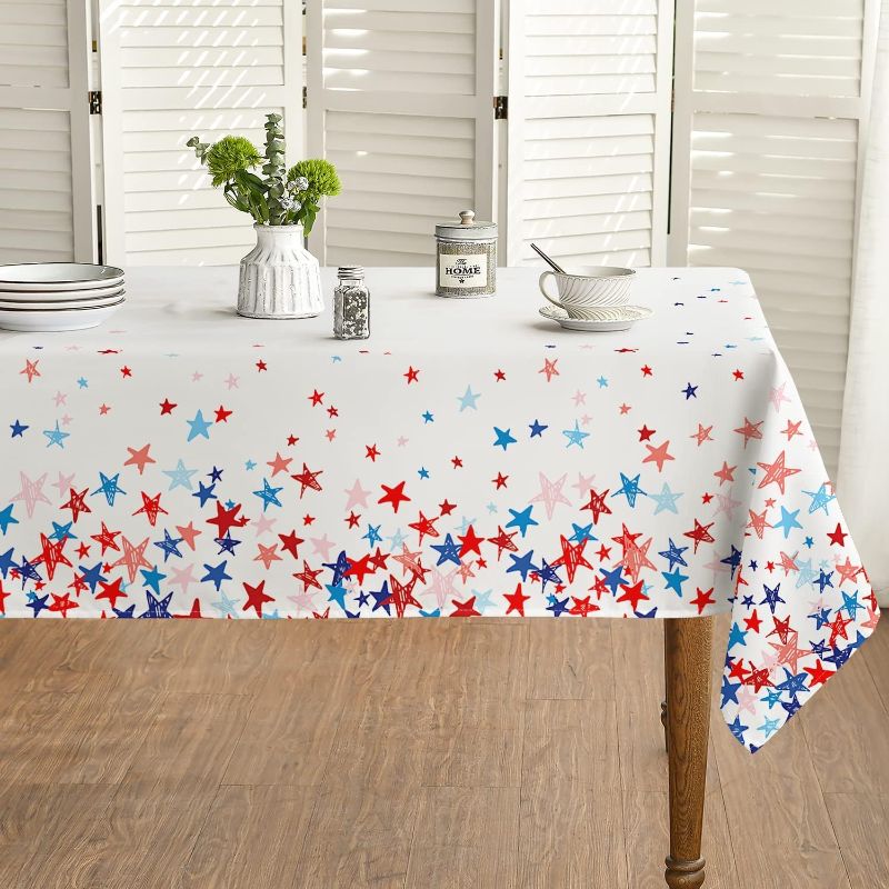 Photo 1 of Horaldaily 4th of July Tablecloth 60x144 Inch, Patriotic Pure Tricolor Stars Independence Day Memorial Day Table Cover for Party Picnic Dinner Decor