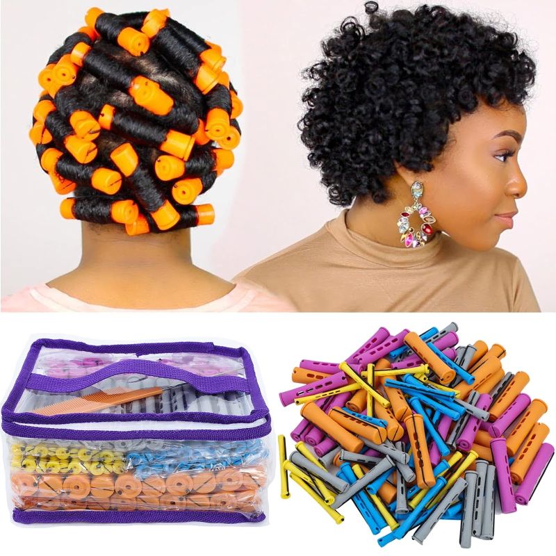 Photo 1 of 100pcs Perm Rods Set for Natural Hair Plastic Cold Wave Rods Hair Rollers Hair Curling Rods for Long Short Hair Perms Rods for Women Hair DIY Hairdressing Tools?Orange+Purple+Gray+Blue+Yellow