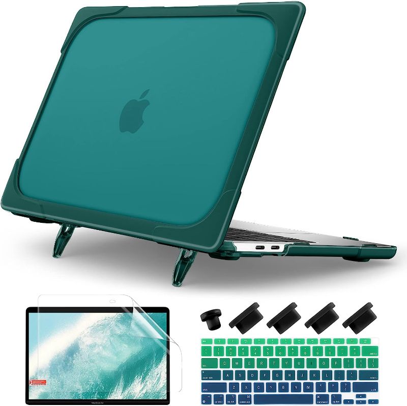 Photo 1 of Batianda Case for MacBook Air 13 Inch 2020 2019 2021 Model A2337 M1 A2179 A1932 with Touch ID, Heavy Duty Shockproof Hard Shell Case with Fold Kickstand & Keyboard Cover Skin, Deep Teal
