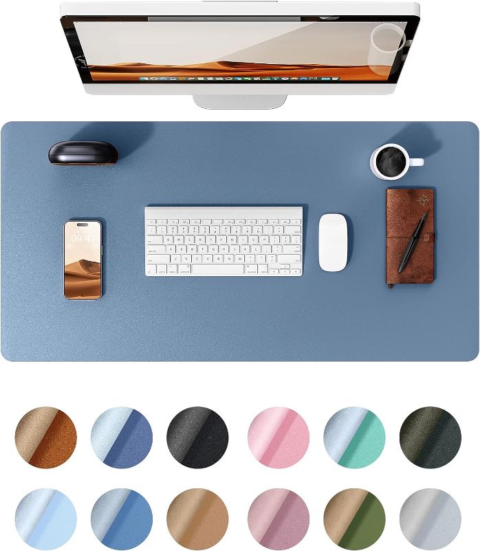 Photo 1 of YSAGi Leather Desk Pad Protector, Office Desk Mat, Large Mouse Pad, Non-Slip PU Leather Desk Blotter, Laptop Desk Pad, Waterproof Desk Writing Pad for Office and Home (Blue, 31.5" x 15.8")
