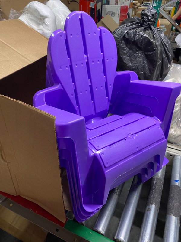 Photo 3 of American Plastic Toys Kids’ Adirondack Chairs (Pack of 4), Purple, Outdoor, Indoor, Beach, Backyard, Lawn, Stackable, Lightweight, Portable, Wide Armrests, Comfortable Lounge Chairs for Children Purple 4