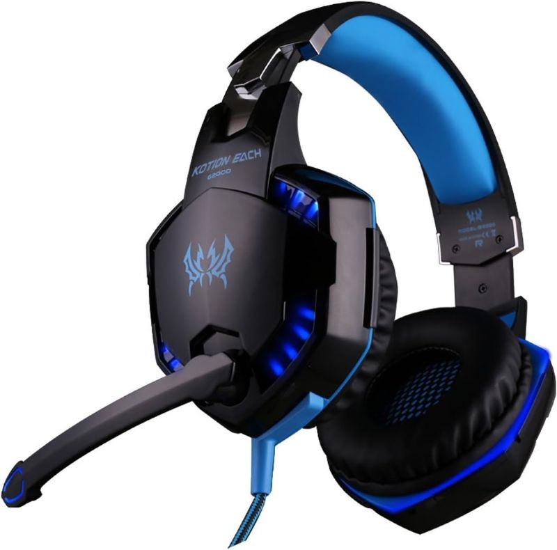 Photo 1 of Gaming Headset with Mic for PC,PS4,Xbox One,Over-ear Headphones with Volume Control LED Light Cool Style Stereo,Noise Reduction for Laptops,Smartphone,Computer (Black & Blue)
