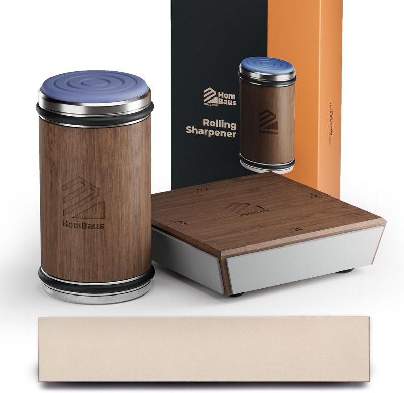 Photo 1 of Hombaus 2 Rolling Knife Sharpener-Knife Sharpening Kit with Changeable Diamond Discs Ceramic Discs and Leather for Steel of Any Hardness,10 15 20 and 25 Degrees Magnetic Angle Base for Kitchen Knives