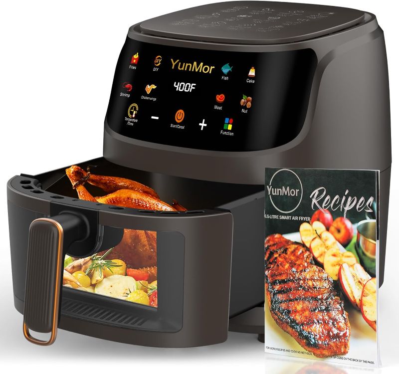 Photo 1 of ***FOR PARTS*** YunMor Air Fryer Max XL 6.5-Qt DIY Air Fryer Oven Exclusive Recipes, Healthy 8-in-1 Cooking, Visible Window, Custom Temp/Time Air Fryer Oven