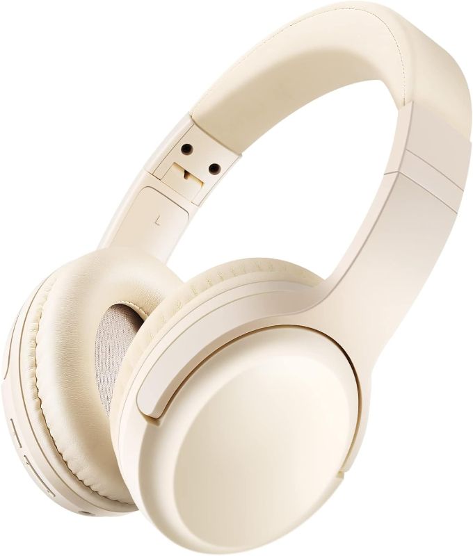 Photo 1 of Bingozones SN-A2 Headphones Wireless Bluetooth with Mic, Lightweight On Ear Headset, Deep Bass, Bluetooth 5.3, 20+H Playtime, Portable Wired Headphones for School, Travel, Gym - Beige
