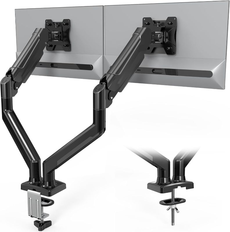 Photo 1 of BONTEC Dual Monitor Desk Mount for 13-32 Inch Screens, Ergonomic Gas Spring Arm Stand with Cable Management, Tilt, Swivel, Rotation, VESA 75x75, 100x100mm
