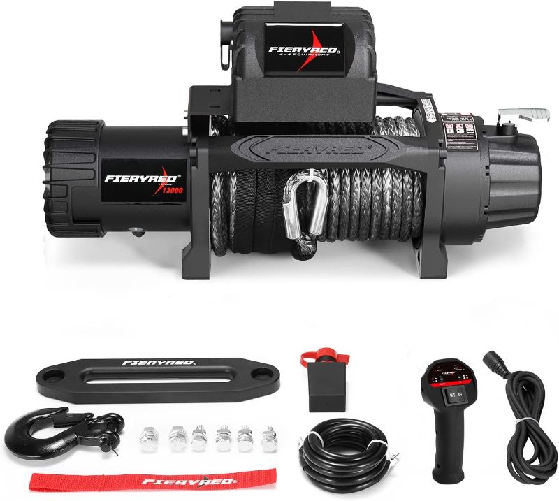 Photo 1 of FieryRed Trailer/SUV Winch- 12 V 13000LBS Electric Winch with Synthetic Rope, Wire and Wireless Remote Control, Aluminium Fairlead