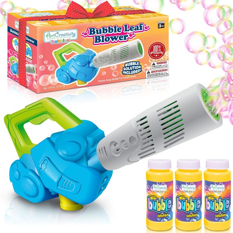 Photo 1 of ArtCreativity Bubble Leaf Blower for Toddlers, Bubble Blower Machine with 3 Bubble Solution, Summer Outdoor Toys for Kids, Easter Basket Stuffer Gifts Party Favors for Boys Girls Age 2 3 4 5+ Year Old