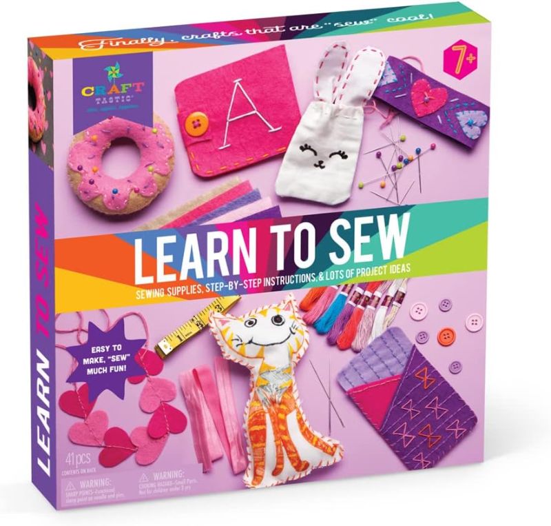 Photo 1 of Craft-tastic Learn to Sew Kit – 7 Fun Projects and Reusable Materials to Teach Basic Sewing Stitches, Embroidery & More--Ages 7+