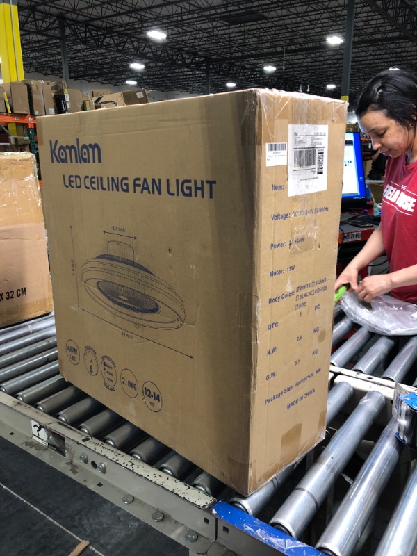 Photo 1 of 24" Low Profile Ceiling Fan with Light, Bladeless Ceiling Fan, Flush Mount Ceiling Fan with Remote & App Controll,6 Speeds Timing Reversible, Enclosed Ceiling Fan for 3-Dimmable Light 24 Inch Basic Model | White