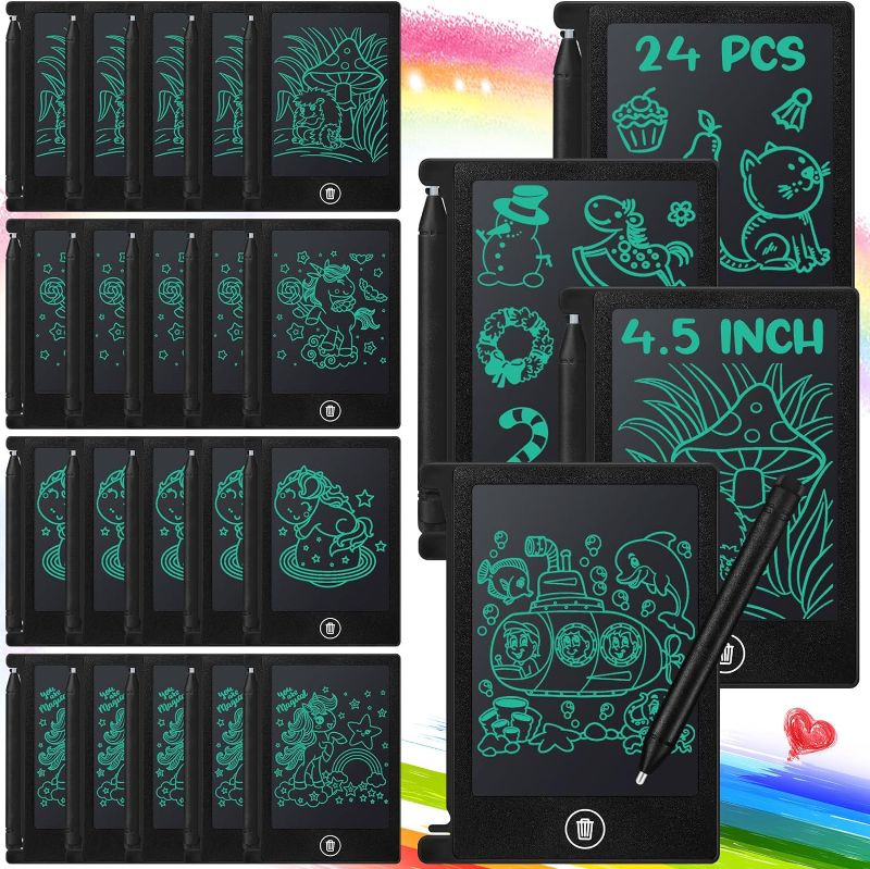 Photo 1 of 24 Pieces LCD Writing Tablet Mini Electronic Doodle Board 4.5 Inch Drawing Tablet Erasable Doodle Pad Reusable for Kids Birthday Favor (BLACK Frame)
